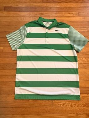 Nike Men’s Green and White Striped Polo